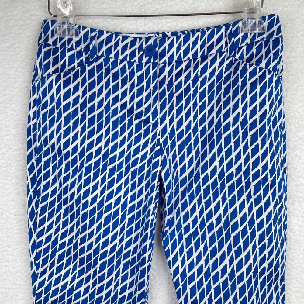 New York & Company 7th Avenue Blue White Geometric Diamond Print Pants Size 2